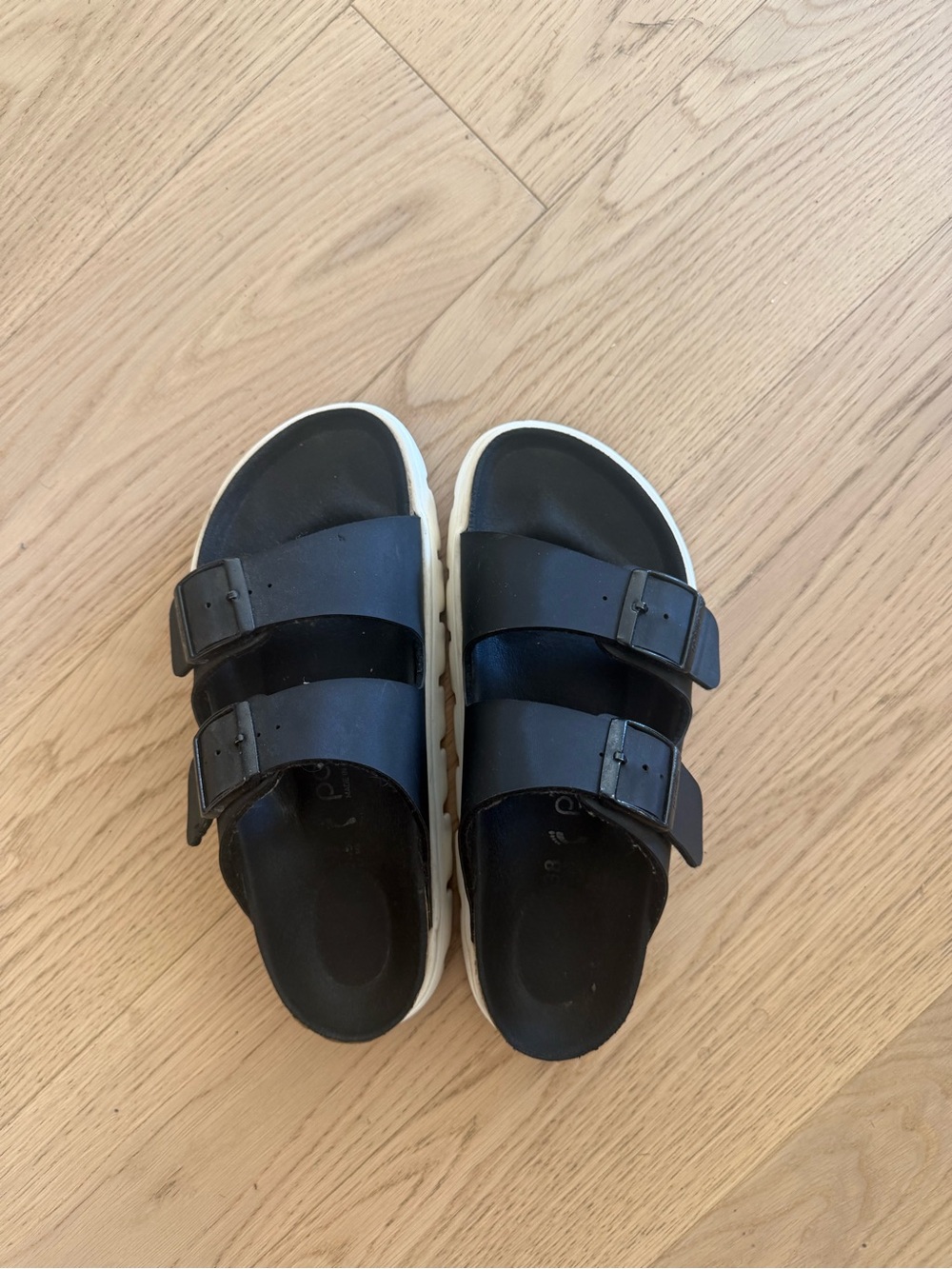 Women’s Papillio Black Double-Buckle Slide Sandals with White Sole size 38 - Picture 7 of 7
